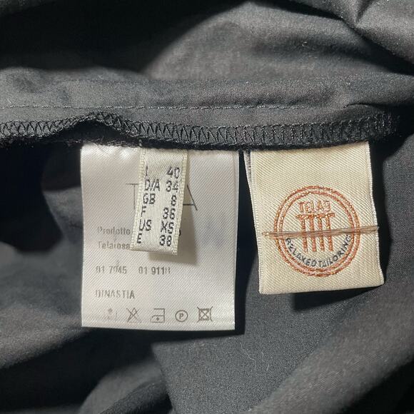 TELA Mini Dress Split Sleeve Button Accent Dropped Shoulders Black Minimalist XS - Picture 5 of 13